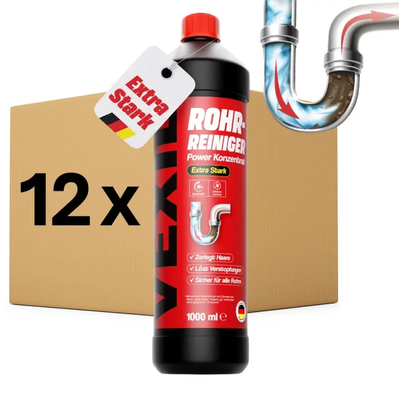 12 x (1 Liter) Rohrreiniger – EXTRA STARK (50 % Wirkstoffanteil)