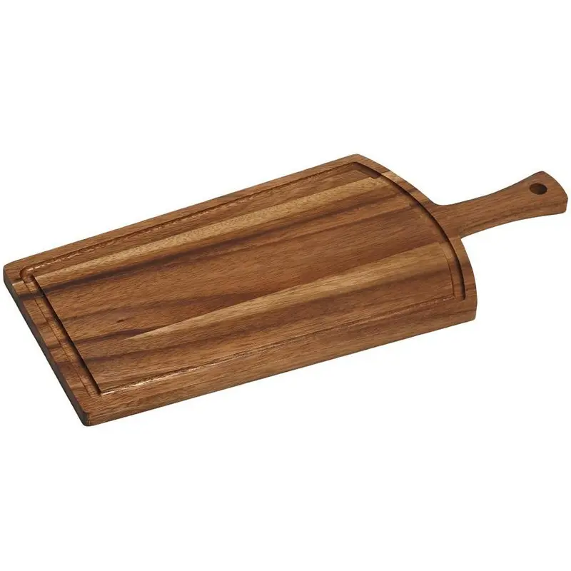 Akazienholz Serviertablett / Servierbrett mit Saftrille (47 x 21 cm)