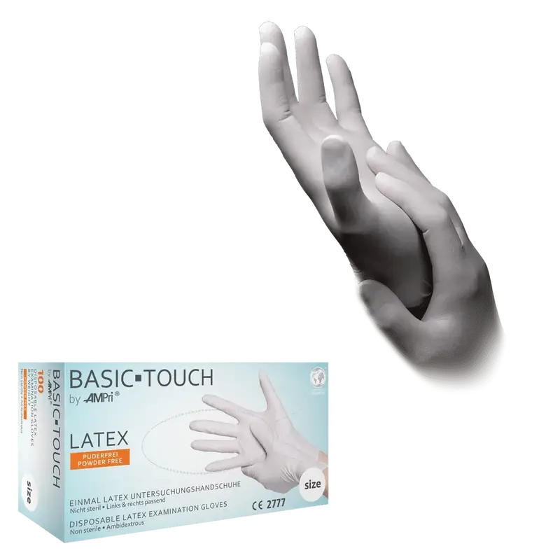 AMPri Basic-Touch Latex Einmalhandschuhe weiß Gr. XS–XL
