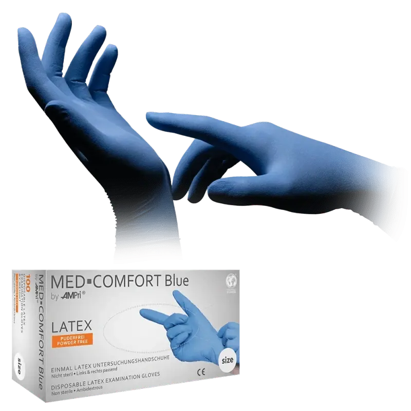 AMPri Med-Comfort blue Latex Einmalhandschuhe blau Gr. S–XL