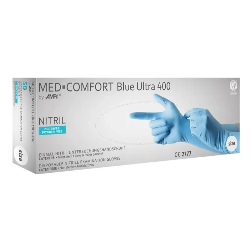AMPri MED-COMFORT BLUE ULTRA 400 Nitrilhandschuhe extra lang, Blau