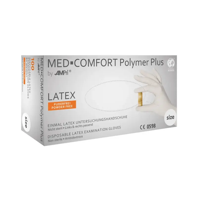 AMPri MED-COMFORT Polymer Plus Latexhandschuhe puderfrei, weiß | Box (100 Stück)