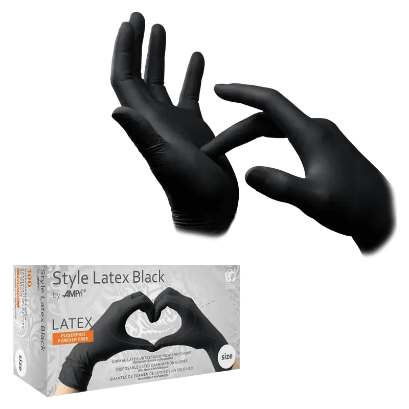 AMPri Style Latex Black Einweg-Latexhandschuhe schwarz Premium volltexturiert XS–XL
