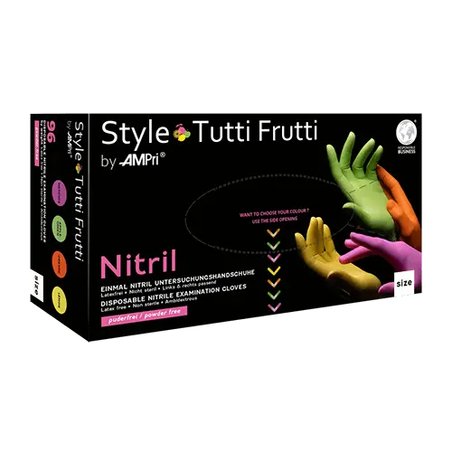 AMPri Style Tutti Frutti Nitrilhandschuhe puderfrei, Farbenmix | Box (96 Stück)