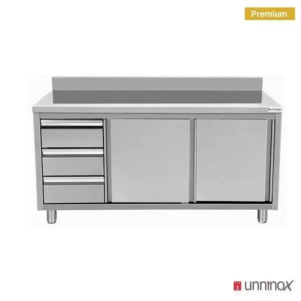 Arbeitsschrank mit Aufkantung + 3 Schubladen links - 2000x700x850/900 mm
