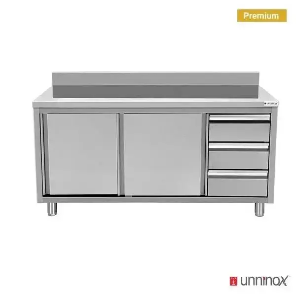 Arbeitsschrank mit Aufkantung + 3 Schubladen rechts - 1200x700x850/900 mm
