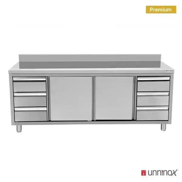 Arbeitsschrank mit Aufkantung und 3+3 Schubladen - 1800x700x850/900 mm