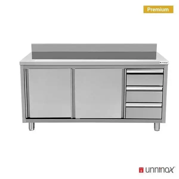 Arbeitsschränke mit Aufkantung und 3 Schubladen Rechts - 2000x600x850/900 mm
