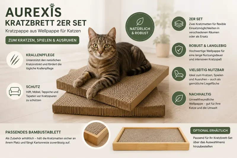 AUREXIS Kratzbrett Pappe Katzen "Scharfe Kralle" 2er 60x40cm o. 40x30cm o. Tablett