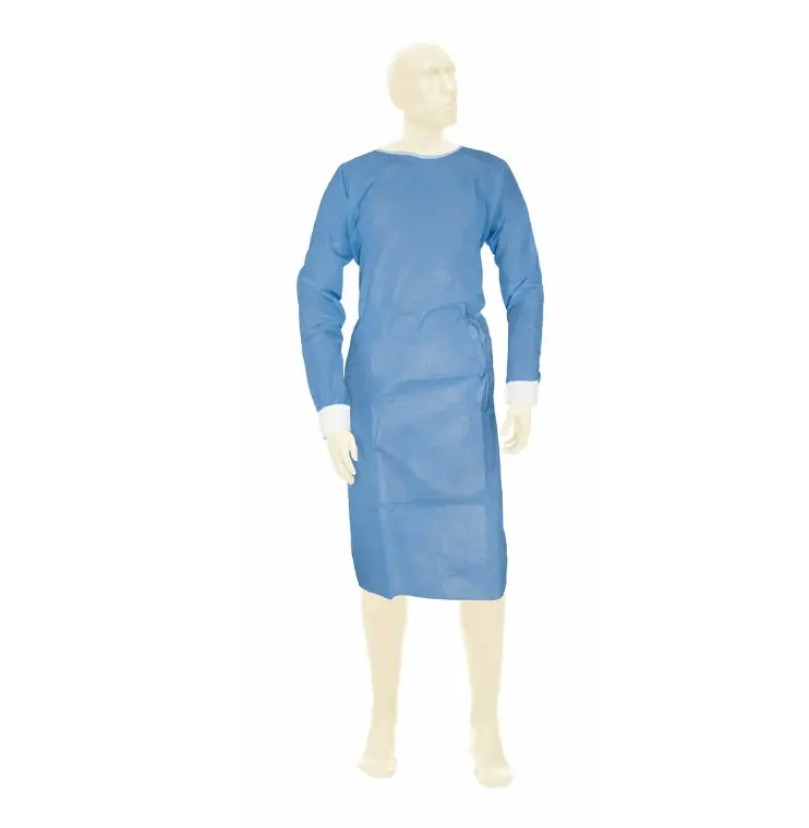 BeeSana 10 St. SMS-Kittel 40g blau, Schutz gegen Flüssigkeitsspritzer, Verschlussbänder an Hals und Taille, Trikotbündchen als Ärmelabschluss, 10 Stück - Packung