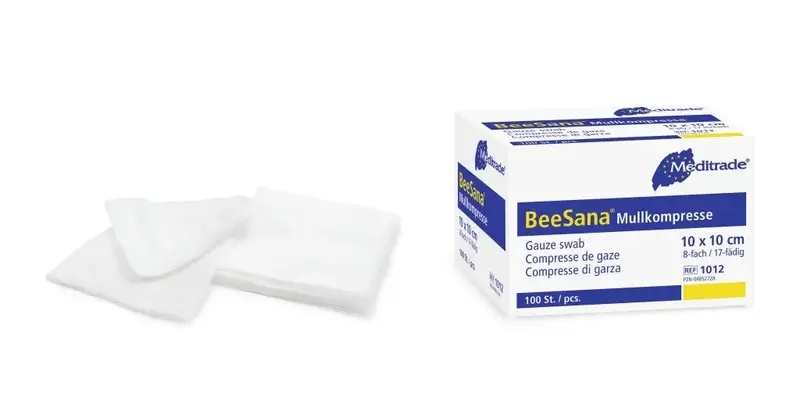BeeSana® Mullkompresse, ohne RöKo, 12-fach, unsteril, 7,5 x 7,5 cm, zu 10 Stk vorgezählt