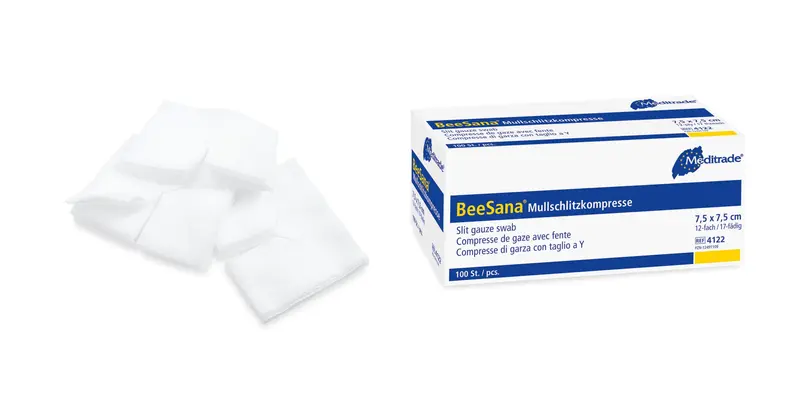BeeSana® Mullschlitzkompresse, steril, 8- fach, 10 x 10 cm, 2 Stk