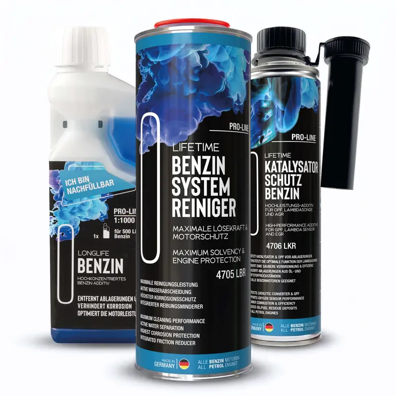 Benzin All-in-One Reinigungs-Kur – Systemreiniger 1.000 ml + Katalysator Schutz 400 ml + Longlife BENZIN Pro-Line 500 ml