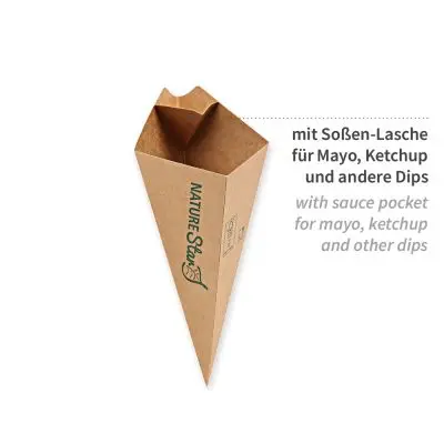 Bio Pommes-Spitztüten | Kraftpapier/PE, FSC®-Mix, braun, Karton mit 500 Stück - Artikel 717720