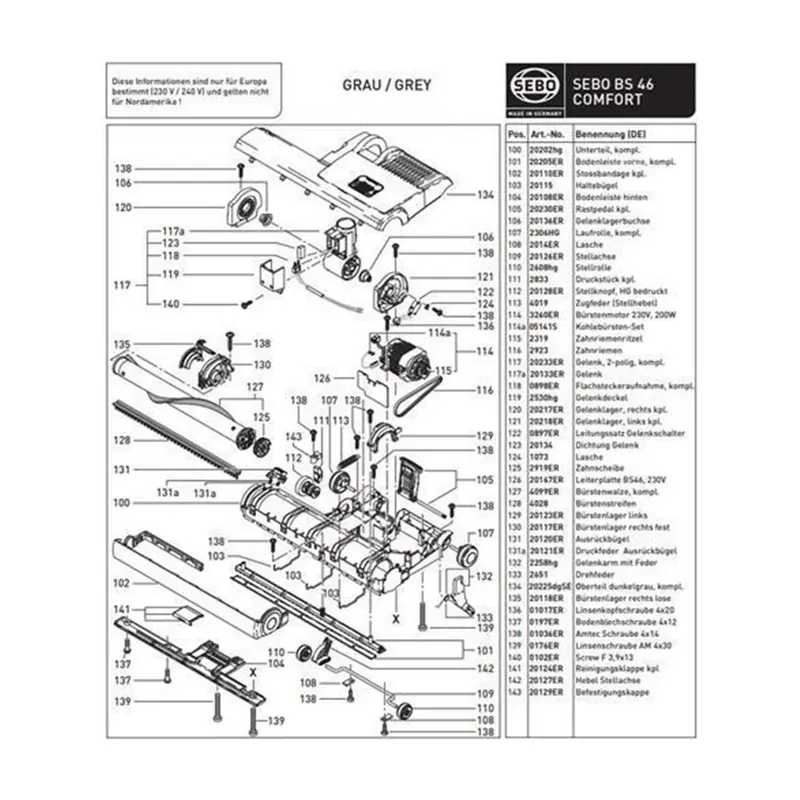 Bürstenwalze für Sebo 450/460