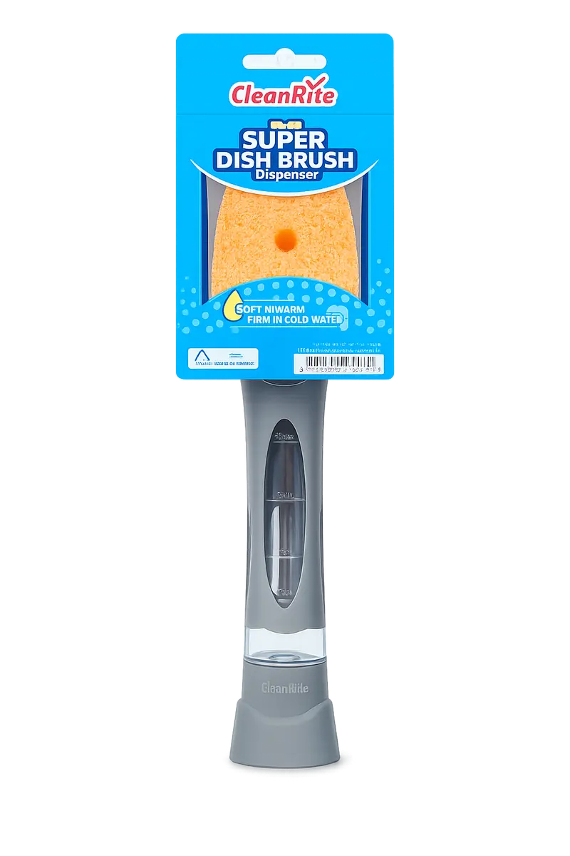 CleanRite Schoonmaakspons met Dispenser – Navulbare Afwasspons met Handvat – Grijs