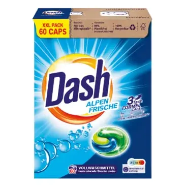Dash Alpenfrische, Vollwaschmittel Caps, Pods 3in1, 60 WL