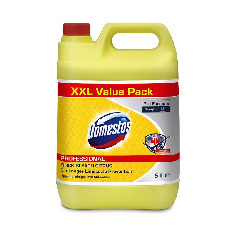Diversey DOMESTOS Pro Formula Citrus, desinfizierendes Bleichmittel, gelb - Karton mit 4 Kanistern á 5 Liter