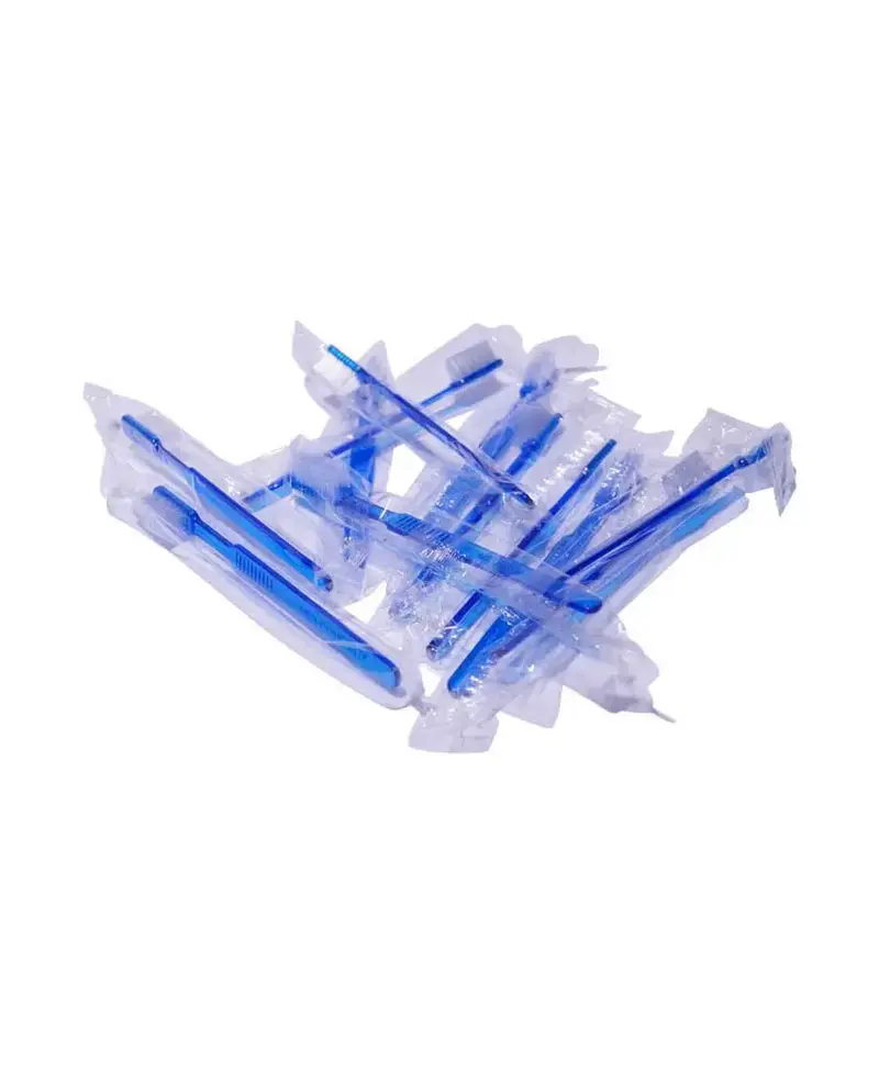 Einmalzahnbürste mit Zahnpasta, blau