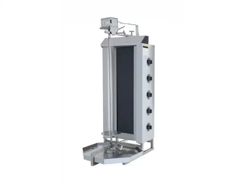 Elektro Gyrosgrill / Dönergrill mit Motor oben / 5 Brenner / max. 80 kg / inkl. Flügeltüren