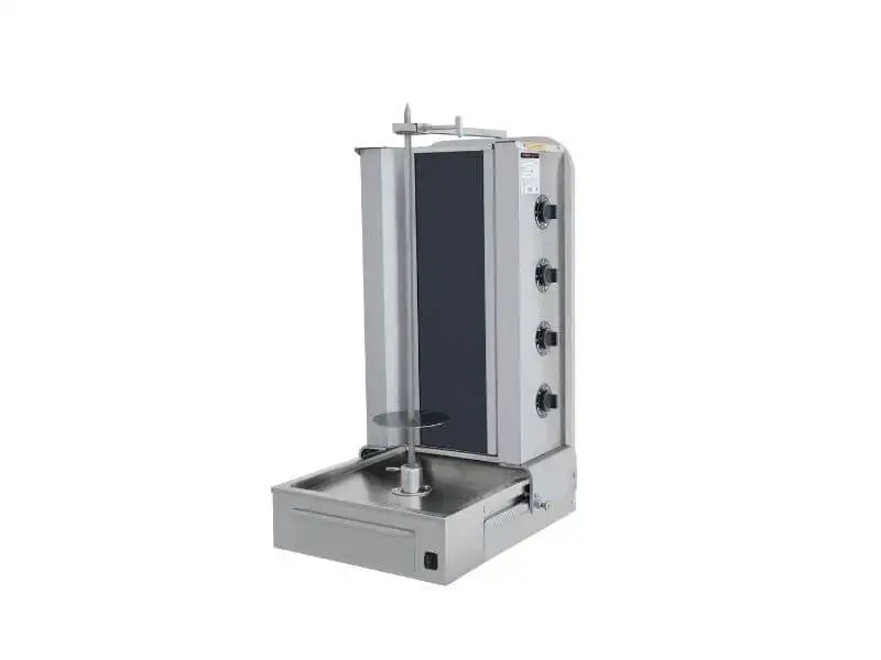 Elektro Gyrosgrill / Dönergrill mit Motor unten / 4 Brenner / max. 70 kg / inkl. Flügeltüren
