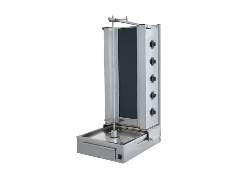 Elektro Gyrosgrill / Dönergrill mit Motor unten / 5 Brenner / max. 80 kg / inkl. Flügeltüren