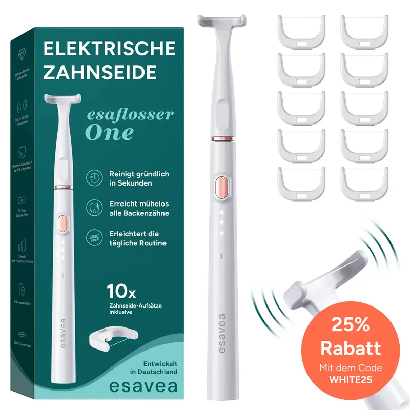 esaflosser One – Elektrische Zahnseide inkl. 10 Aufsätzen