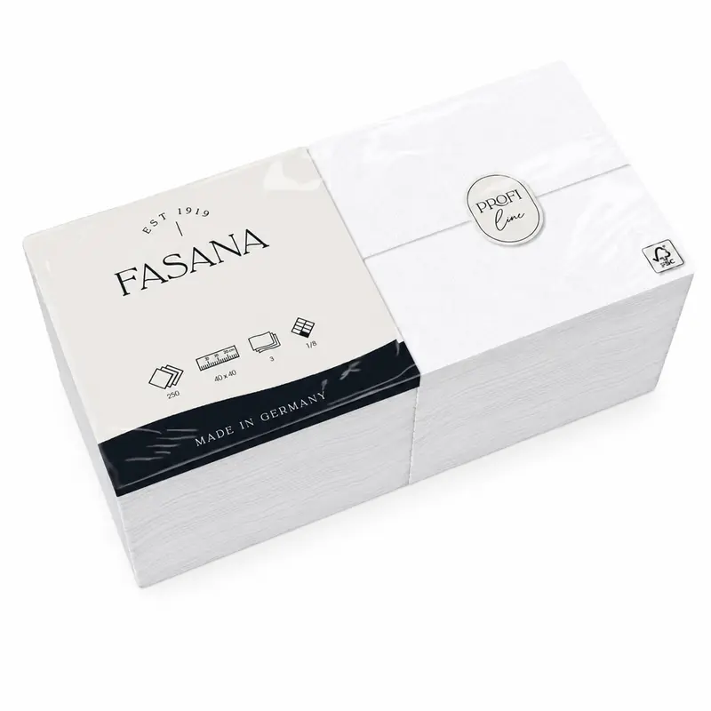 FASANA Zellstoffservietten 3-lagig 40 x 40 cm 1/8-Falz hochweiß 1000 Stück – weich & lebensmittelecht