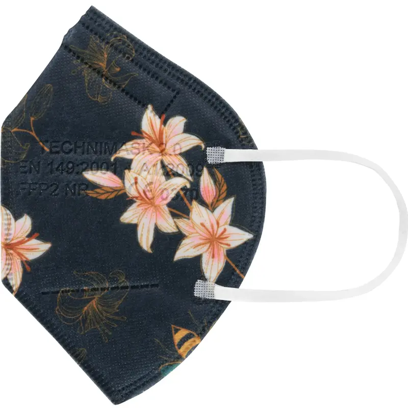 FFP2 Atemschutzmasken, TECHNIMASK 2.0 Blumen dunkelblau VPE 15