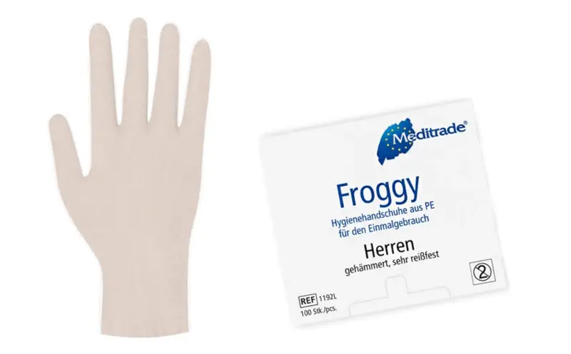 Froggy Hygienehandschuh aus reißfestem Polyethylen, Large, 100 Stück/Packung