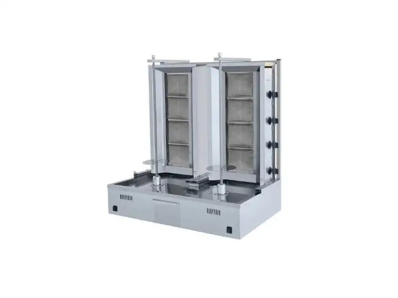 Gas Dönergrill - Gyrosgrill / 4+4 Brenner / Motor unten / max. 70+70  kg / inkl. Flügeltüren
