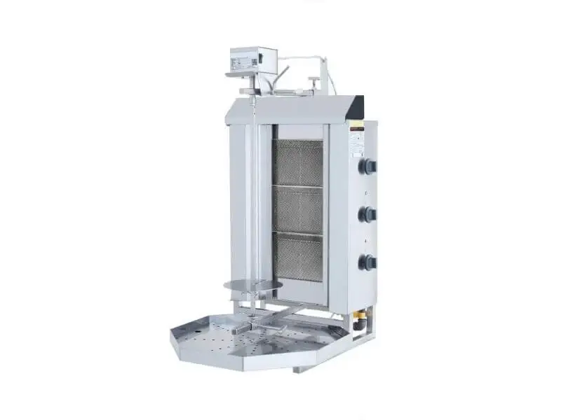 Gas Dönergrill mit Motor oben / Gyrosgrill 3 Brenner / max. 30 kg / inkl. Flügeltüren