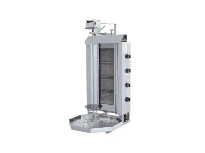 Gas Dönergrill mit Motor oben / Gyrosgrill 4 Brenner / max. 50 kg /  inkl. Flügeltüren