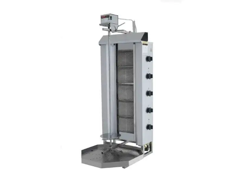 Gas Dönergrill mit Motor oben / Gyrosgrill 5 Brenner / max. 80 kg / inkl. Flügeltüren