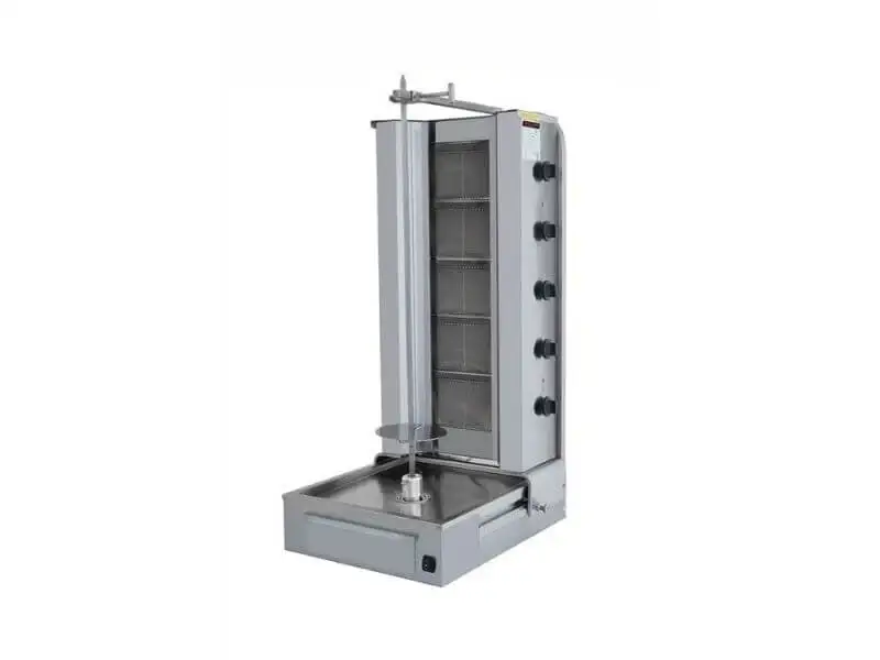 Gas Dönergrill mit Motor unten / Gyrosgrill 5 Brenner / max. 100 kg / inkl. Flügeltüren