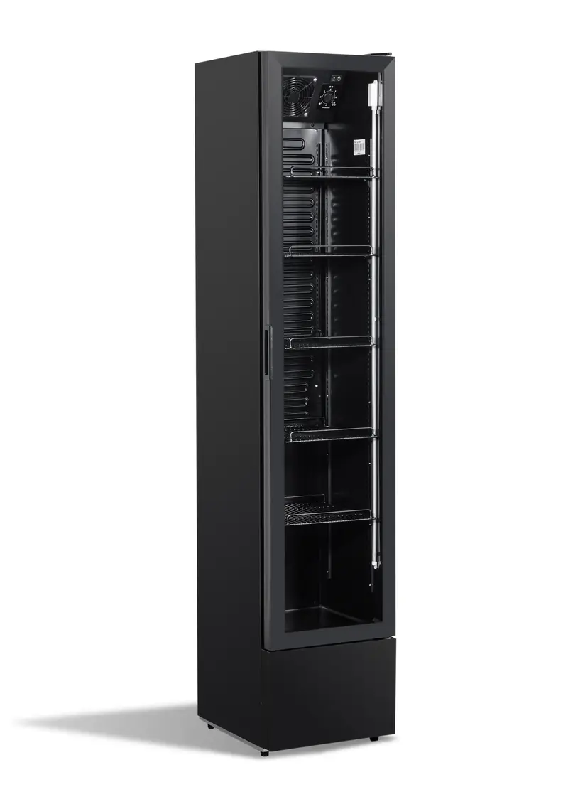 Getränkekühlschrank Glastür Schmall Schwarz NAP-150 - 390x470x1880 mm - 0.138 kW