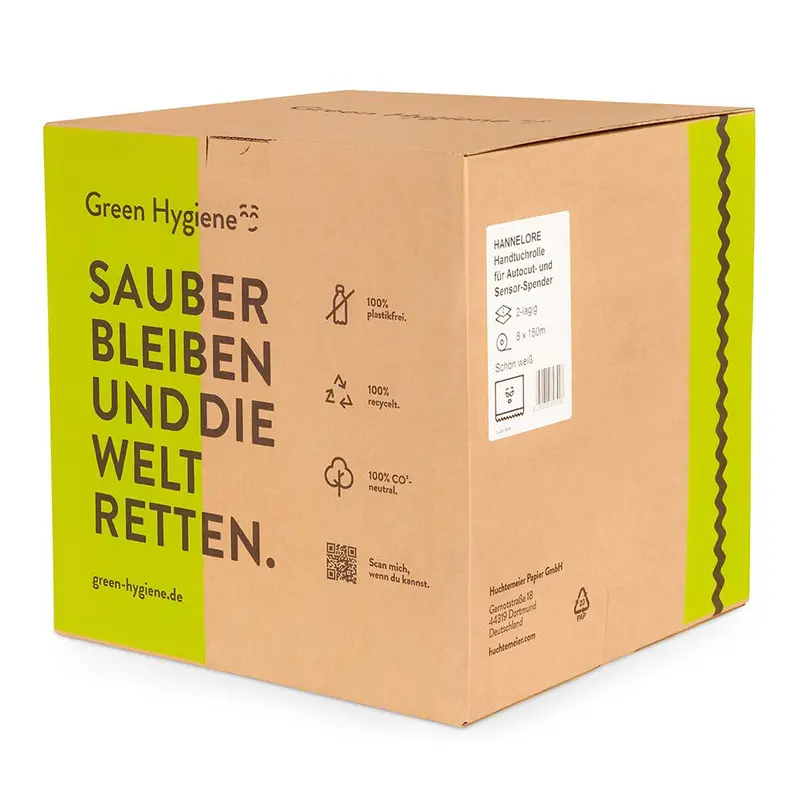 Green Hygiene® Papierhandtuchrollen HANNELORE, 2-lagig, weiß | Recyclingpapier, Außenabwicklung - Karton mit 8 Stück