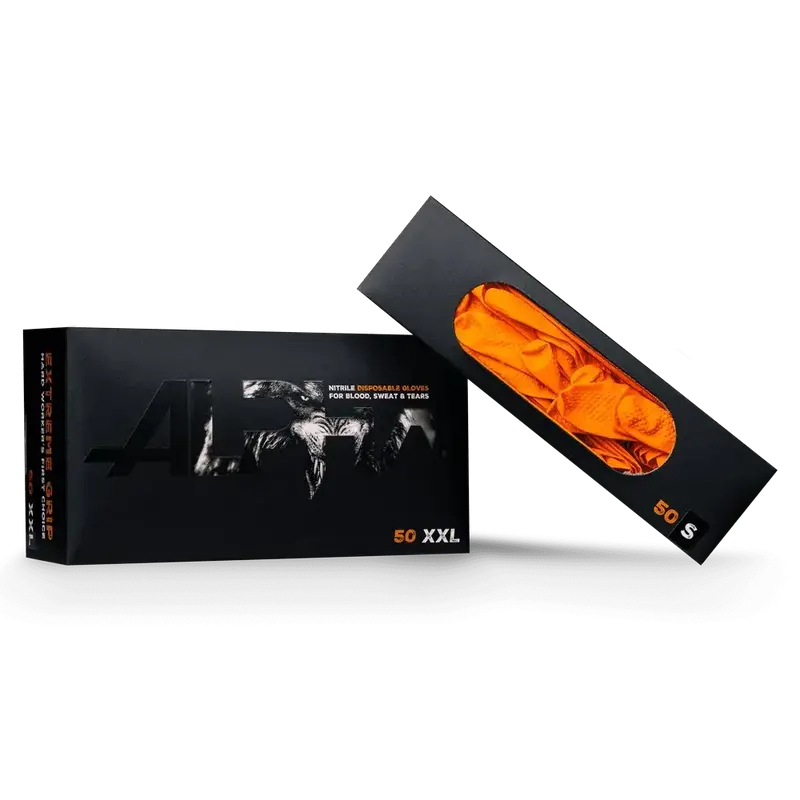Grip Handschuhe ALPHA EXTREME GRIP Nitrilhandschuhe Orange Diamantgrip 50er Box