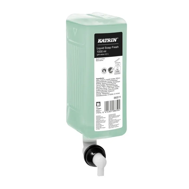 KATRIN Flüssigseife Fresh/Green 6 × 1.000 ml – Birkenholzduft & ca. 10.000 Portionen