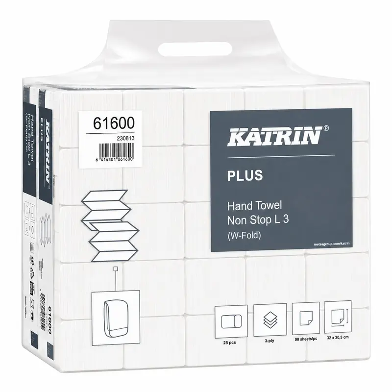 KATRIN Papierhandtücher Plus W-Falz 3-lagig, 2250 Blatt – 61600