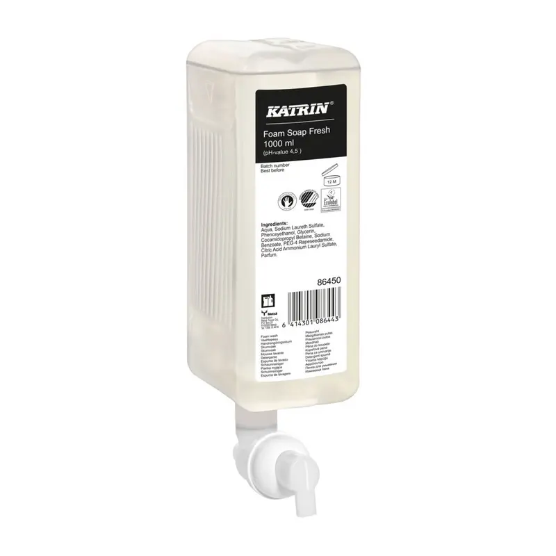 KATRIN Schaumseife Fresh/Green 6 × 1.000 ml – Birkenholzduft & ca. 15.000 Portionen