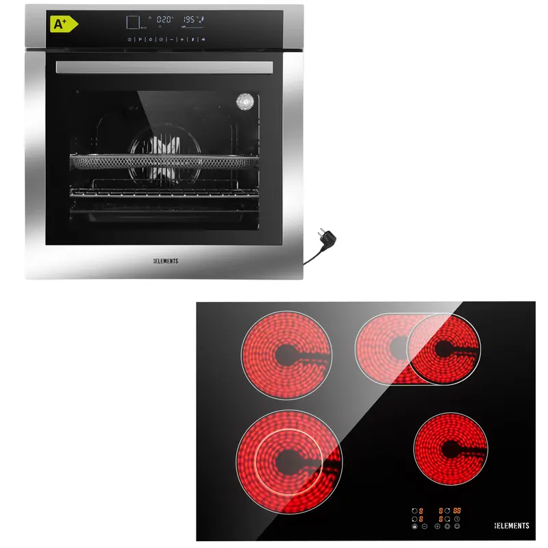KB ELEMENTS Herdset 2-teilig – Einbaubackofen 60 cm A+ & Glaskeramikkochfeld 60 cm | Full Touch Display, 15 Funktionen, Silber/Edelstahl