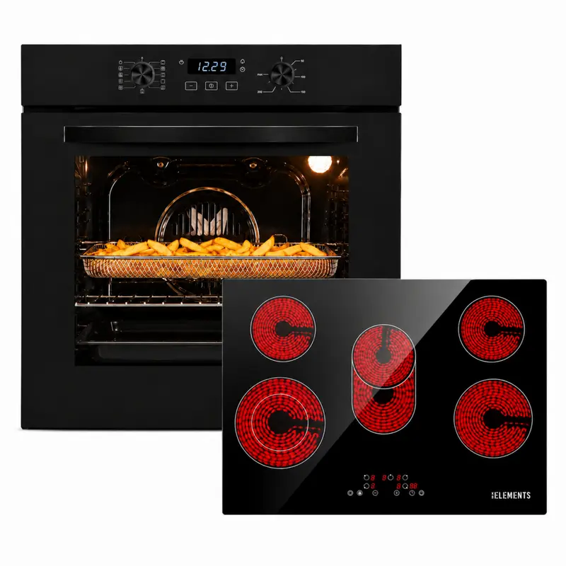 KB ELEMENTS Herdset 2-teilig – Einbaubackofen 60 cm A+ & Glaskeramikkochfeld 77 cm | 5 Zonen, Dual-Zone, Schwarz