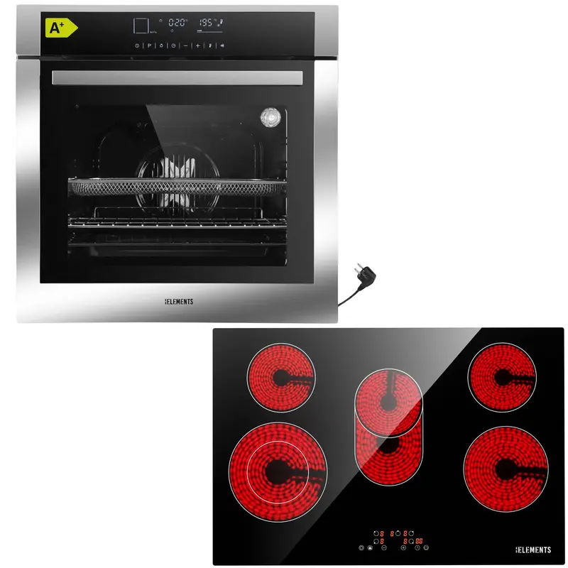KB ELEMENTS Herdset 2-teilig – Einbaubackofen 60 cm A+ & Glaskeramikkochfeld 77 cm 5 Zonen | Full Touch Display, 15 Funktionen, Silber/Edelstahl