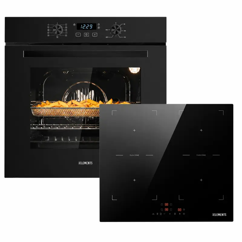 KB ELEMENTS Herdset 2-teilig – Einbaubackofen 60 cm A+ & Induktionskochfeld 60 cm Flexzone | Air Fry, Schwarz