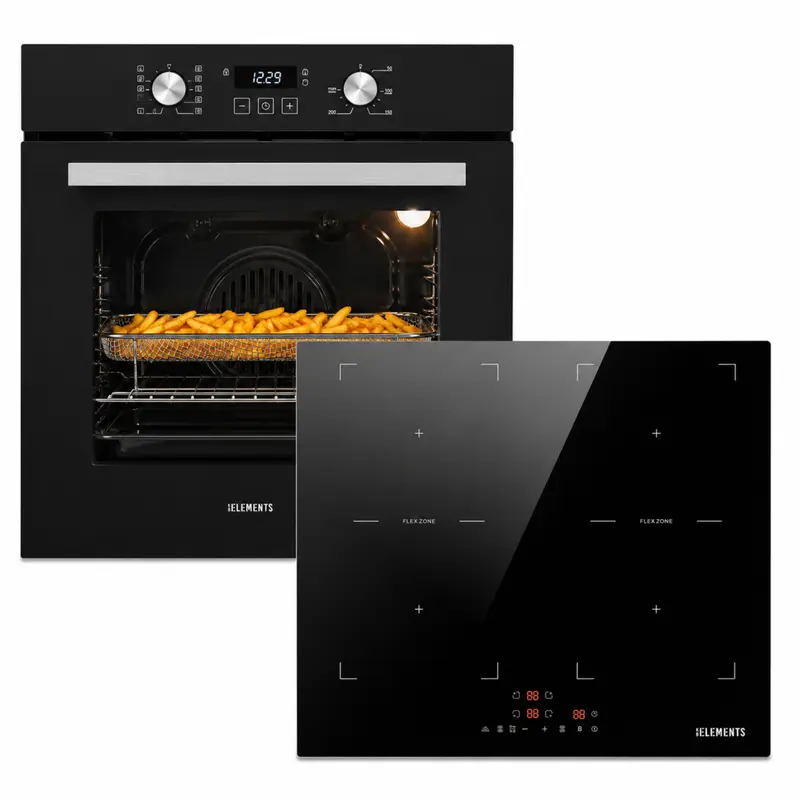 KB ELEMENTS Herdset 2-teilig – Einbaubackofen 60 cm A+ & Induktionskochfeld 60 cm | Schwarz Silber