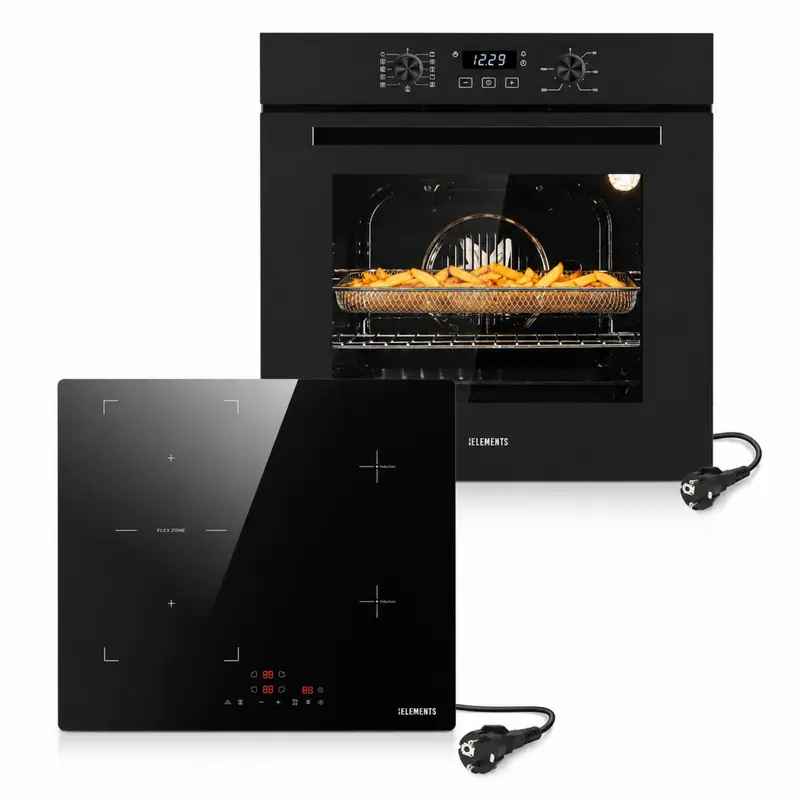 KB ELEMENTS Herdset 2-teilig – Einbaubackofen 60 cm A+ & Induktionskochfeld Plug & Play | Air Fry, Schwarz