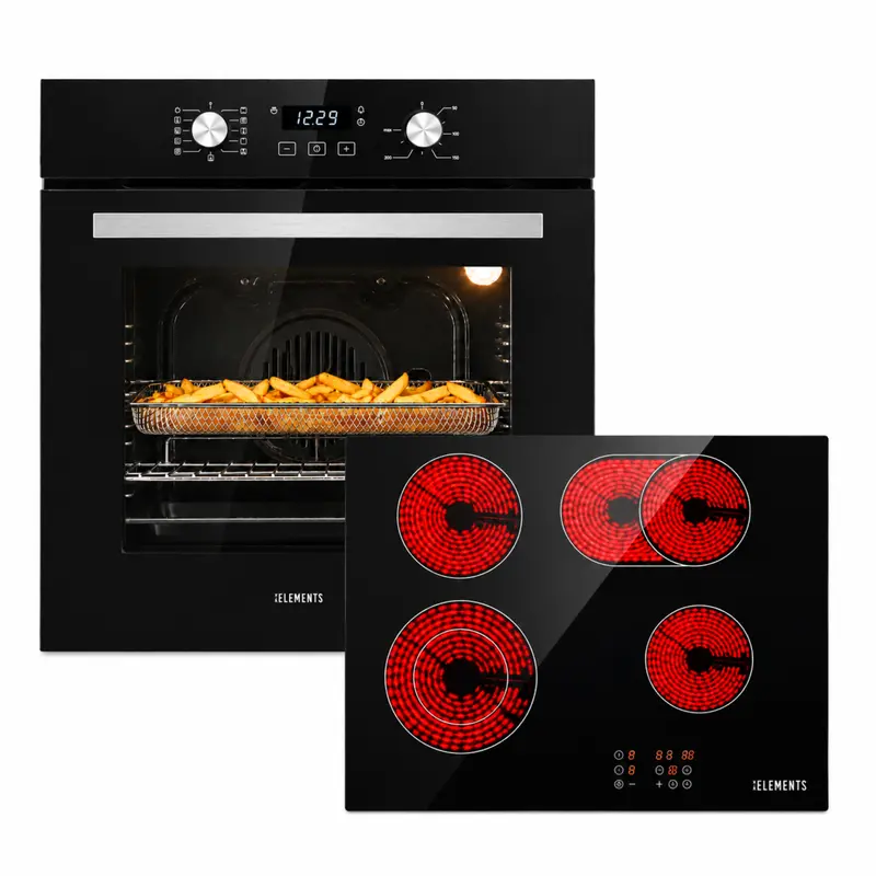 KB ELEMENTS Herdset 2-teilig – Einbaubackofen 60 cm + Glaskeramikkochfeld 60 cm | Air Fry, A+, Schwarz