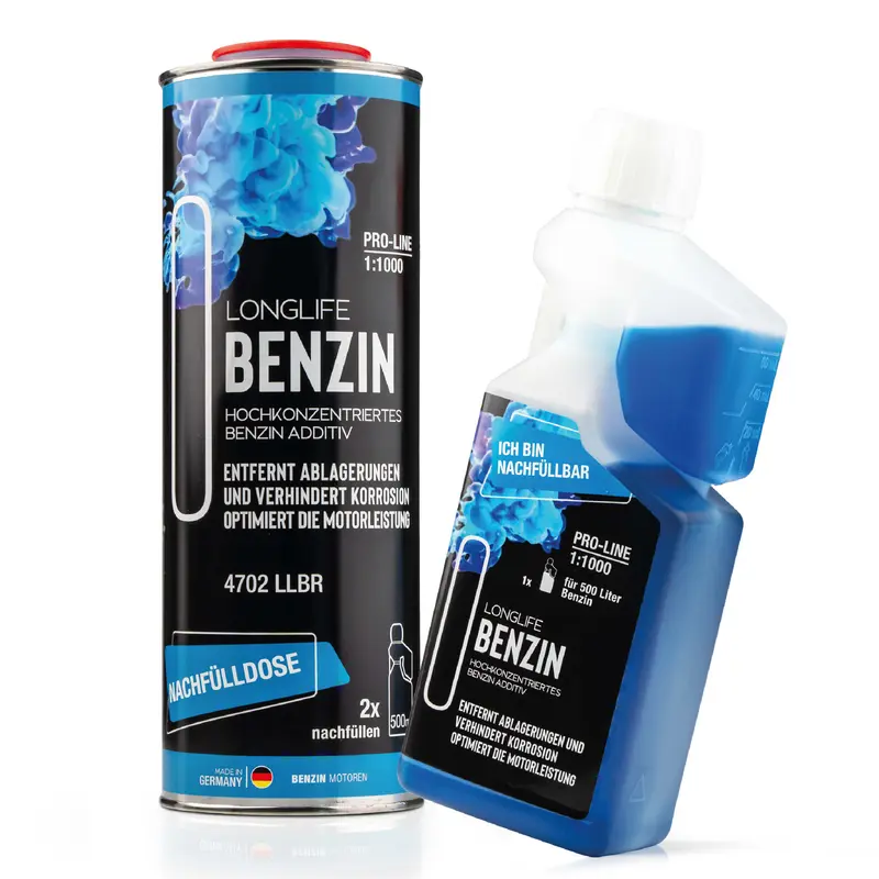 Longlife BENZIN Pro-Line Refill-Set – Dosierflasche 500 ml + Nachfülldose 1.000 ml (1.500 L Reichweite)