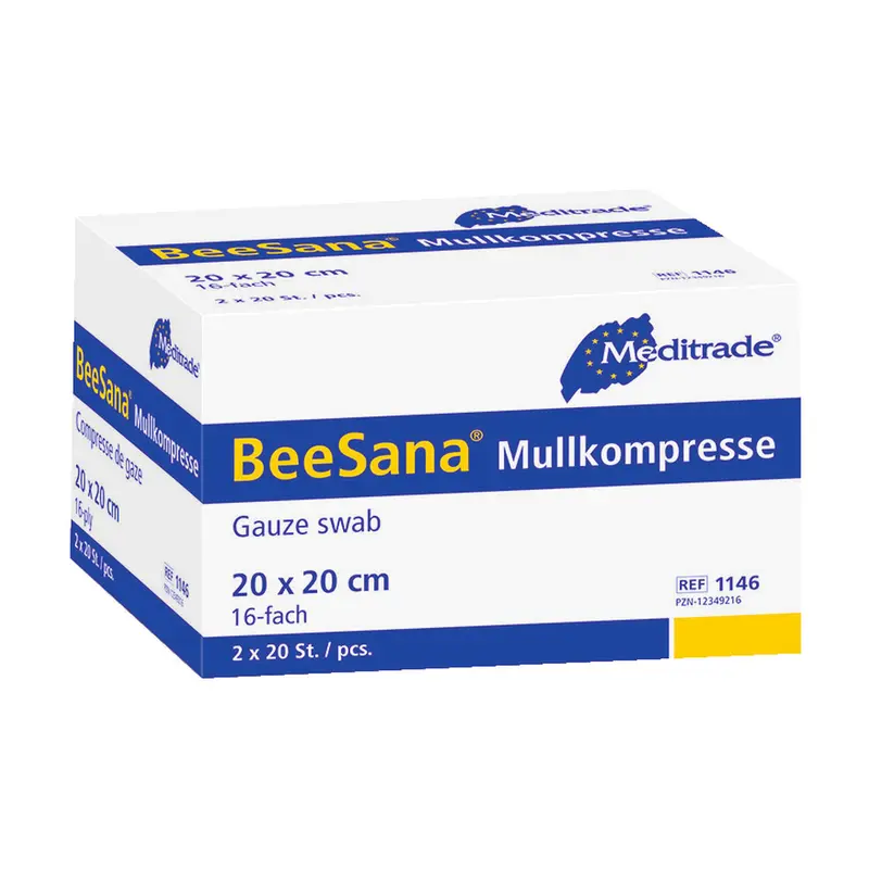 Meditrade BeeSana Mullkompresse gerollt 16-fach 20 x 20 cm - ohne RöKo, steril - 20 Stk.
